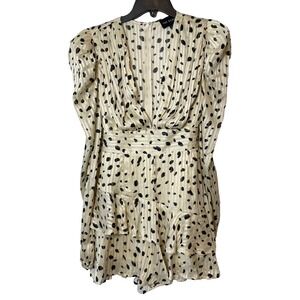 The Sang Romper One Piece Womens L Beige Puff Sleeve V-Neck Ruffle Long Sleeve